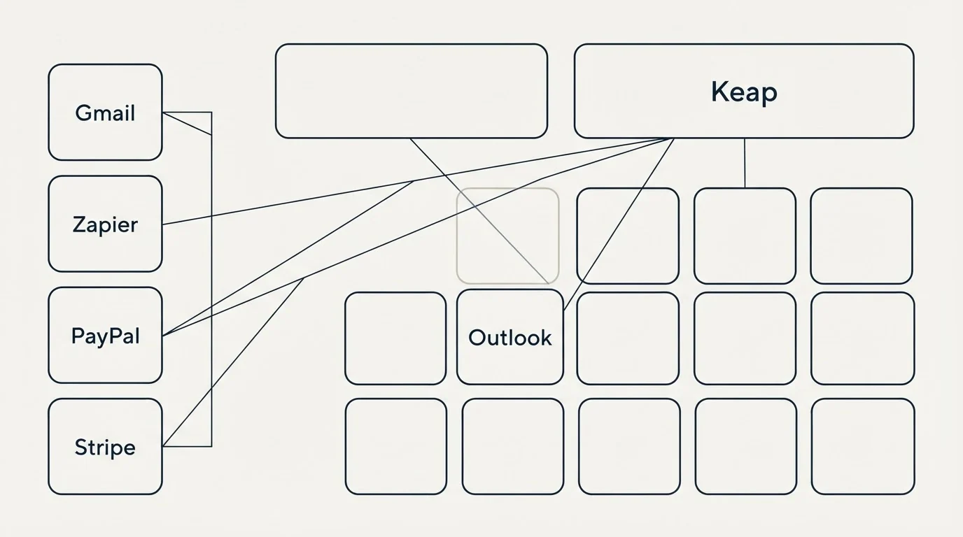 Integration grid: Integration Ecosystem (Keap, Outlook, Gmail, Zapier)