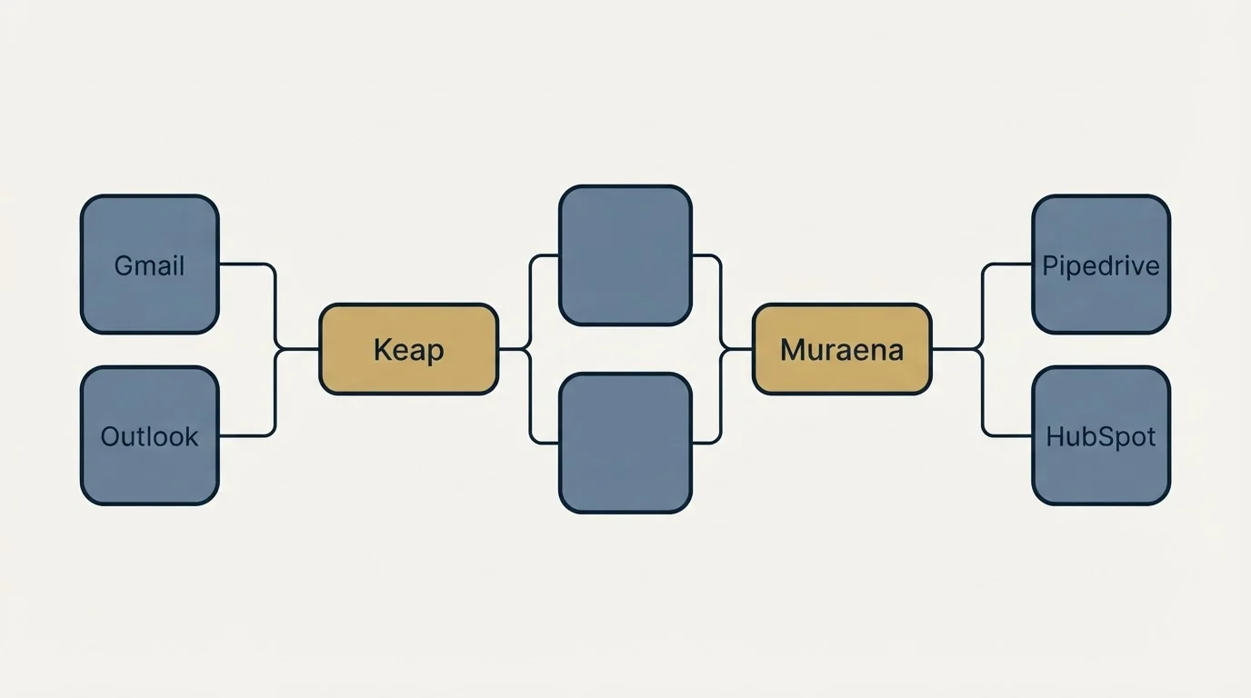 Integration schematic: Integration Ecosystem (Keap, Muraena, Gmail, Pipedrive)