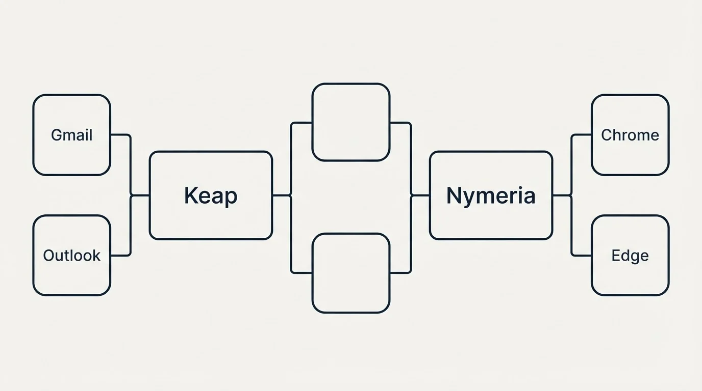 Integration flow: Integration Ecosystem (Keap, Nymeria, Gmail, Chrome)