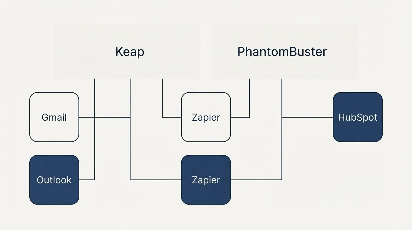 Integration grid: Integration Ecosystem (Keap, PhantomBuster, Zapier, Gmail)