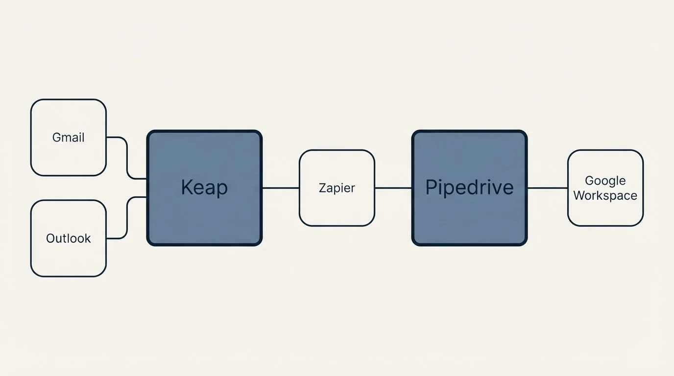 Integration schematic: Integration Ecosystem (Keap, Pipedrive, Zapier, Gmail)
