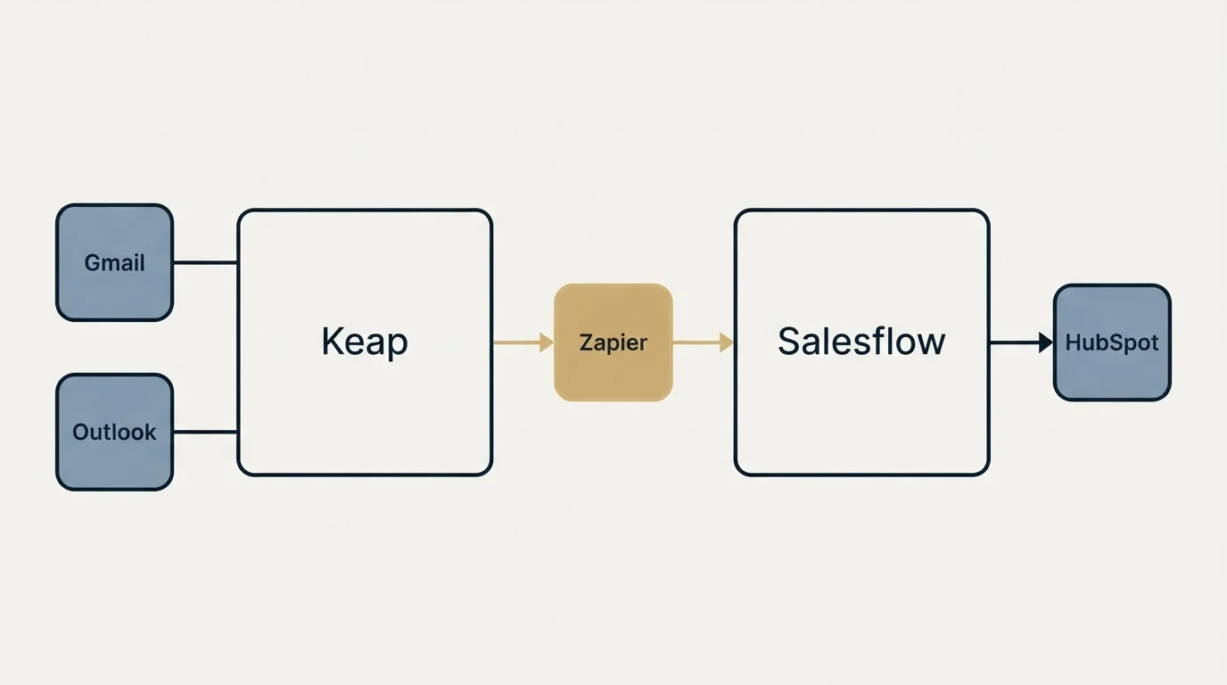 Integration flow: Integration Ecosystem (Keap, Salesflow, Zapier, Gmail)