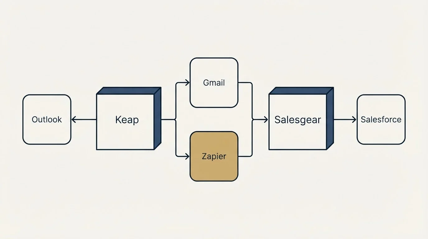 Integration flow: Integration Ecosystem (Keap, Salesgear, Gmail, Zapier)