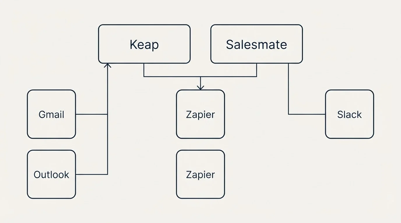 Integration grid: Integration Ecosystem (Keap, Salesmate, Zapier, Gmail)