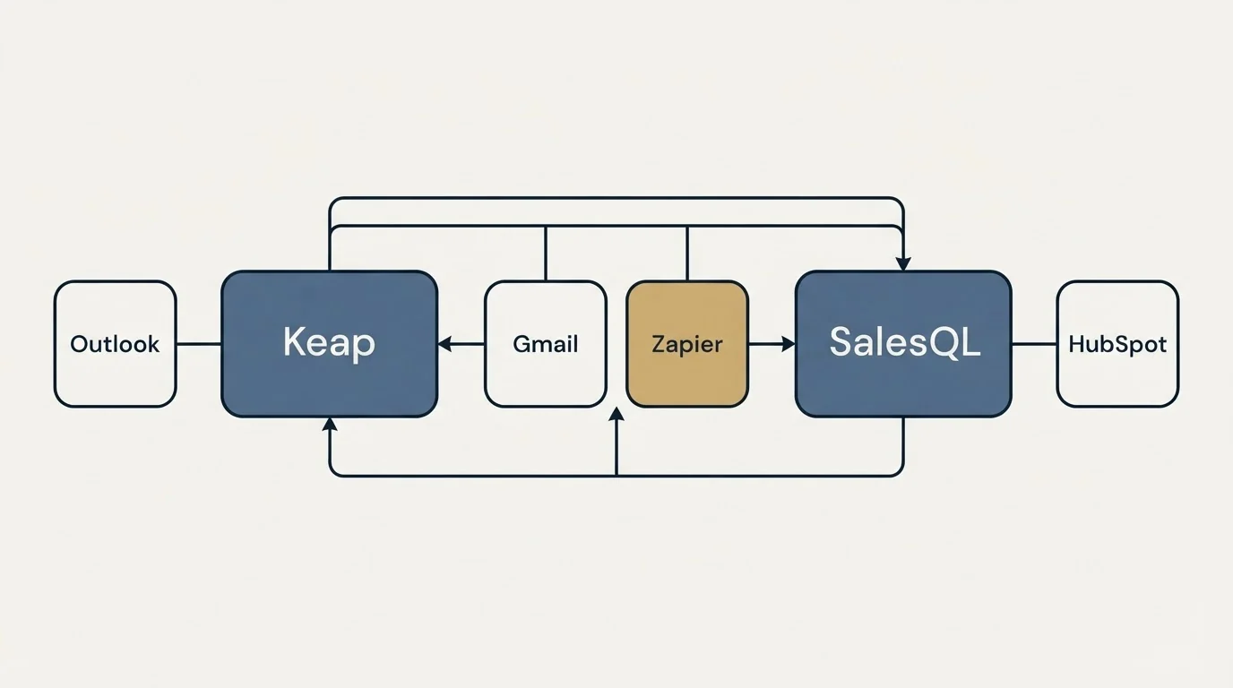 Integration schematic: Integration Ecosystem (Keap, SalesQL, Gmail, Zapier)