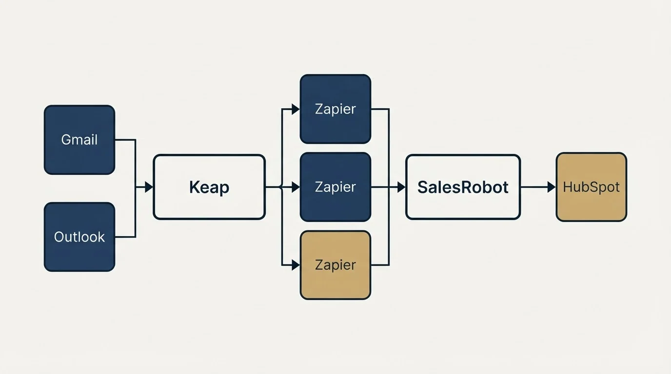 Integration flow: Integration Ecosystem (Keap, SalesRobot, Zapier, Gmail)