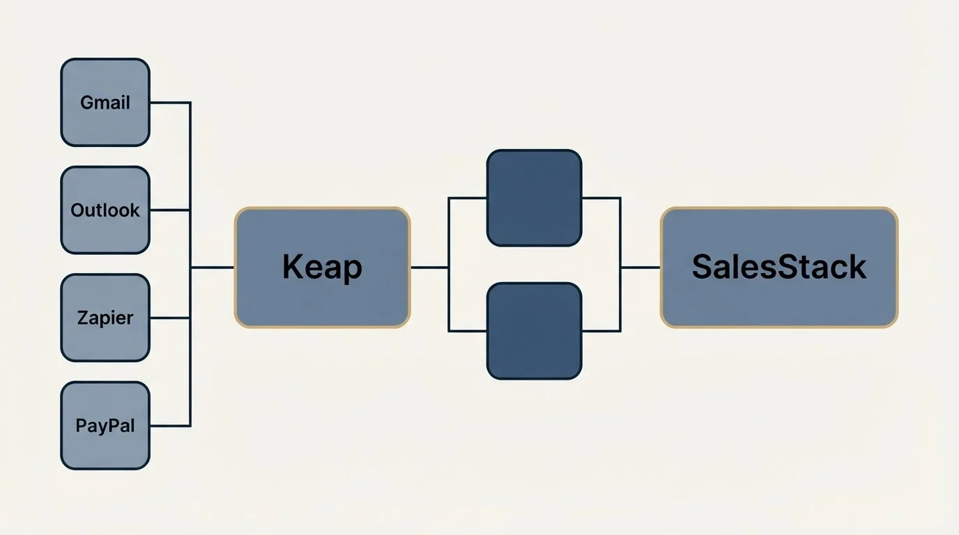 Integration flow: Integration Ecosystem (Keap, SalesStack, Gmail, Outlook)