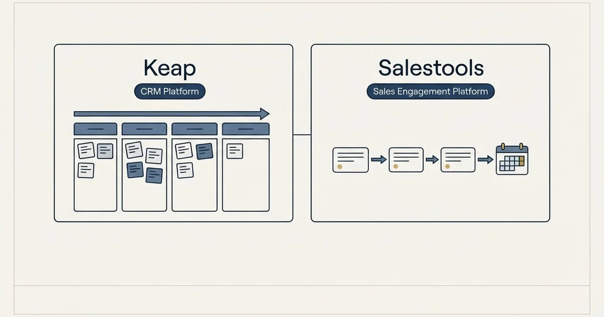 Side-by-side panels: Keap vs Salestools (CRM Platform, Sales Engagement Platform)