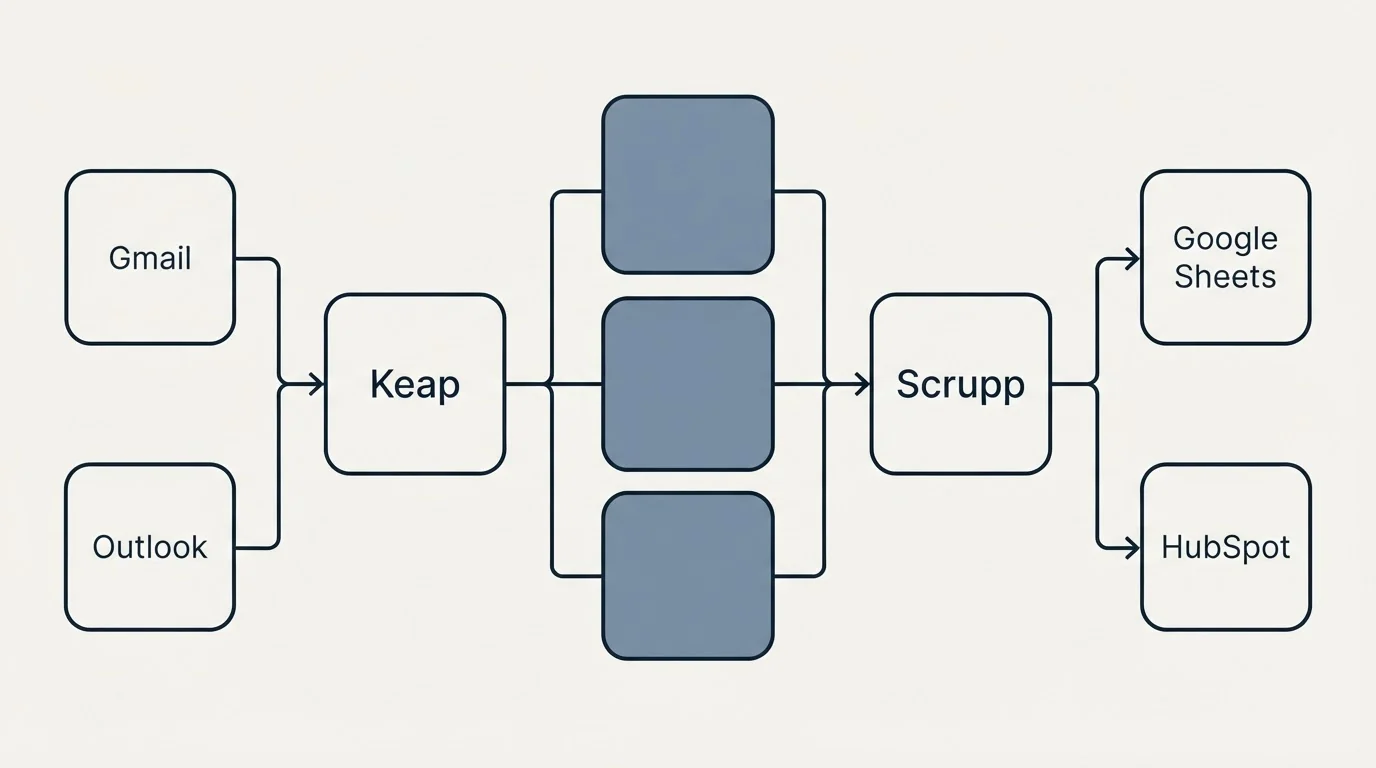 Integration flow: Integration Ecosystem (Keap, Scrupp, Gmail, Google Sheets)