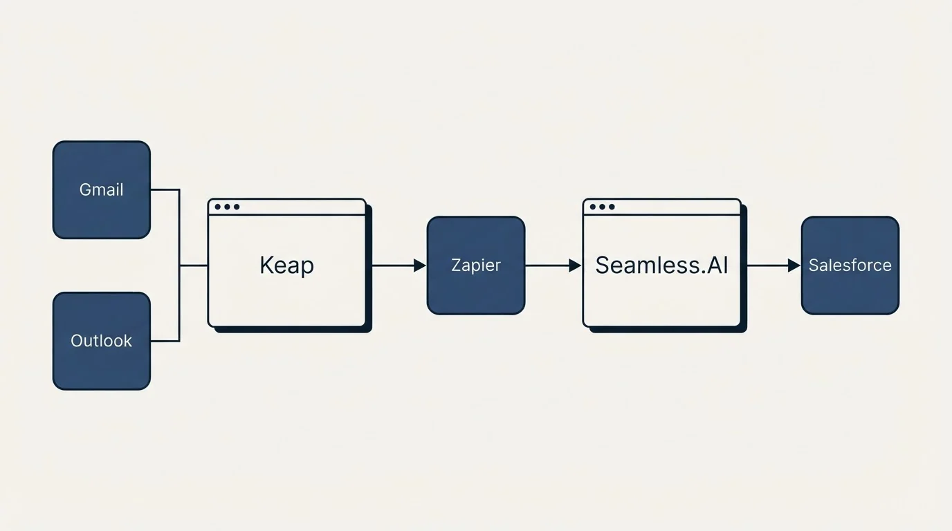 Integration flow: Integration Ecosystem (Keap, Seamless.AI, Zapier, Gmail)