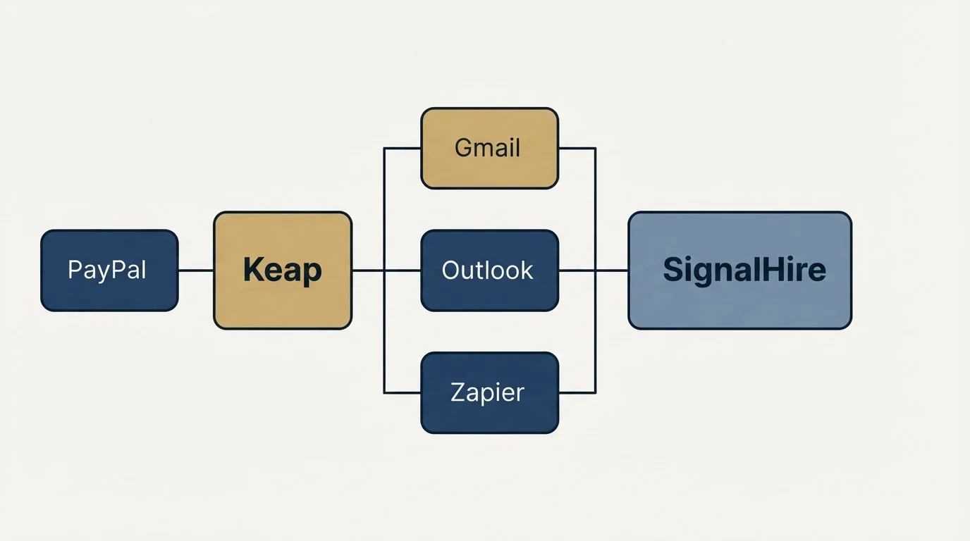 Integration flow: Integration Ecosystem (Keap, SignalHire, Gmail, Outlook)