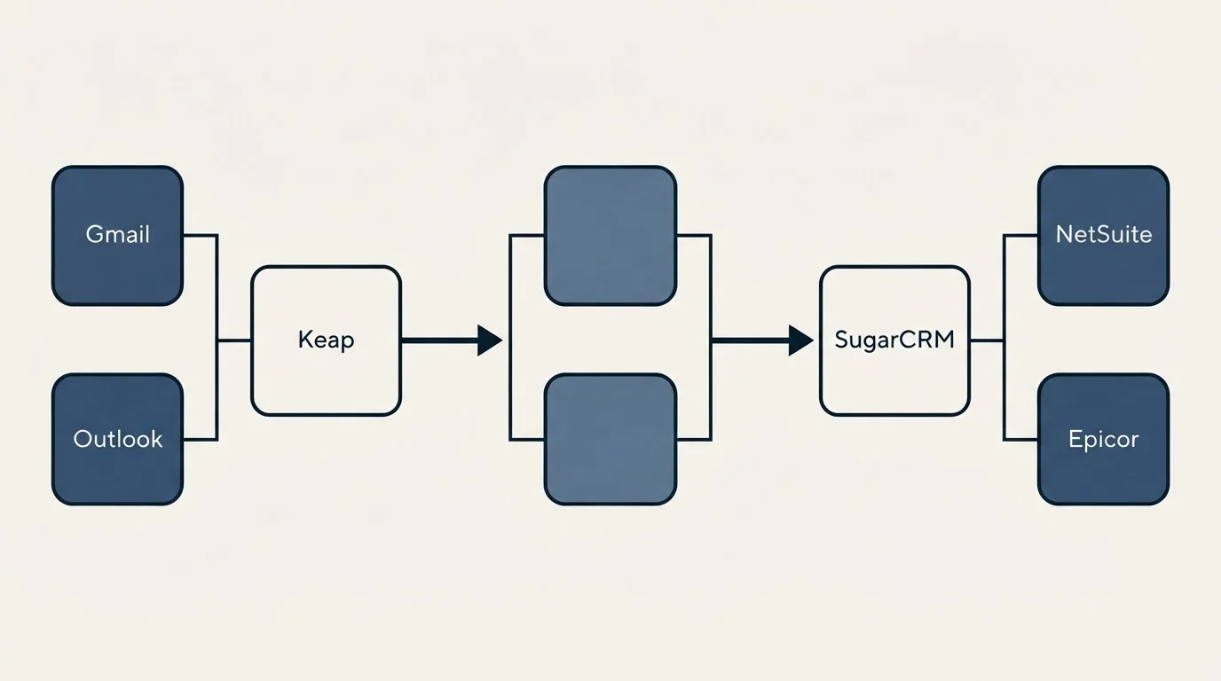 Integration flow: Integration Ecosystem (Keap, SugarCRM, Gmail, NetSuite)