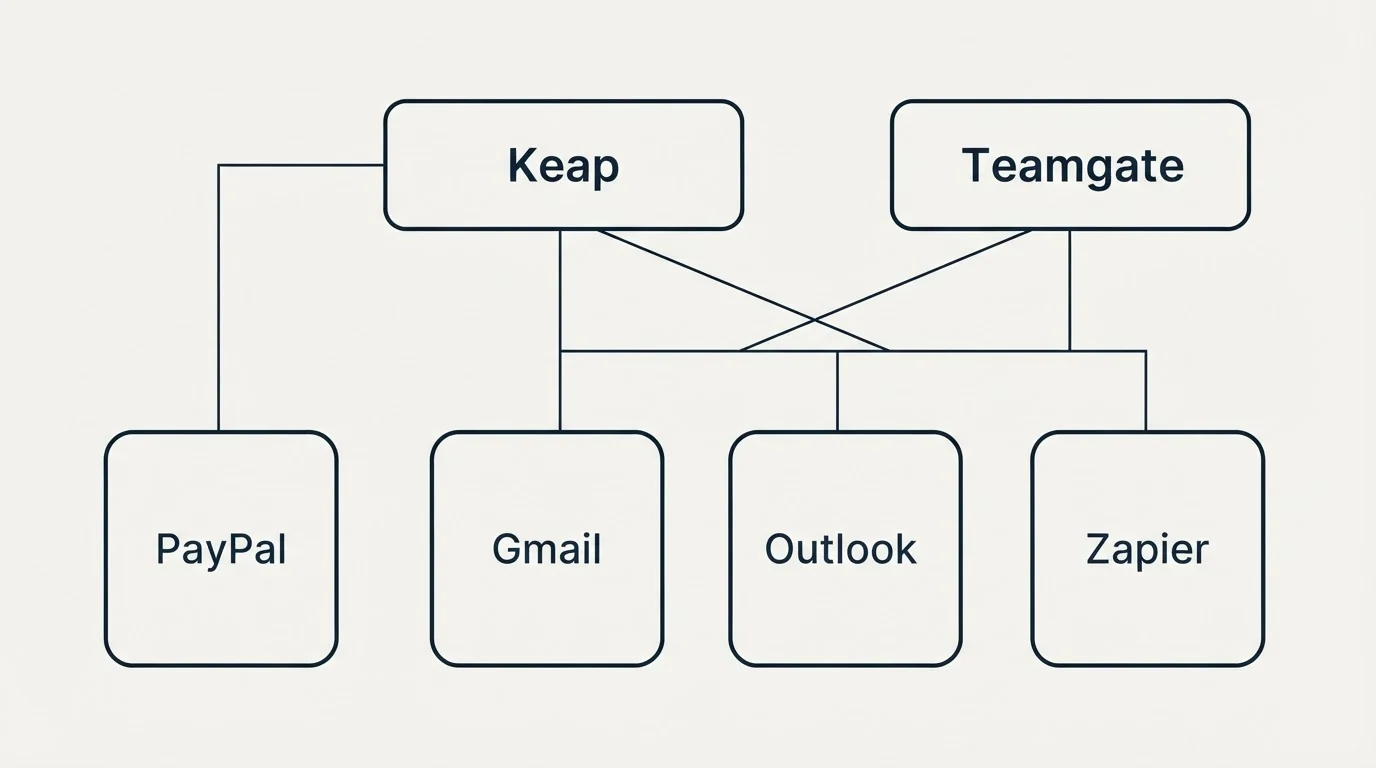 Integration grid: Integration Ecosystem (Keap, Teamgate, Gmail, Outlook)