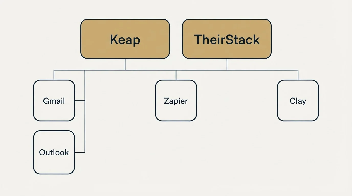 Integration grid: Integration Ecosystem (Keap, TheirStack, Zapier, Gmail)
