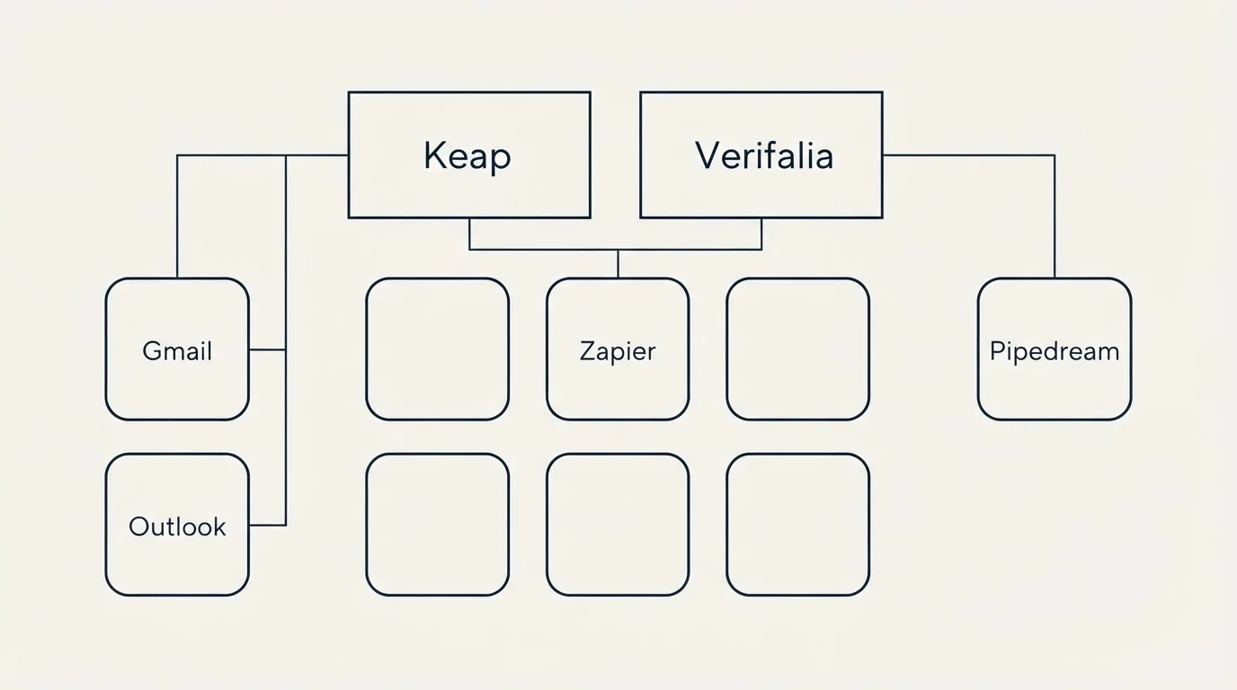 Integration grid: Integration Ecosystem (Keap, Verifalia, Zapier, Gmail)