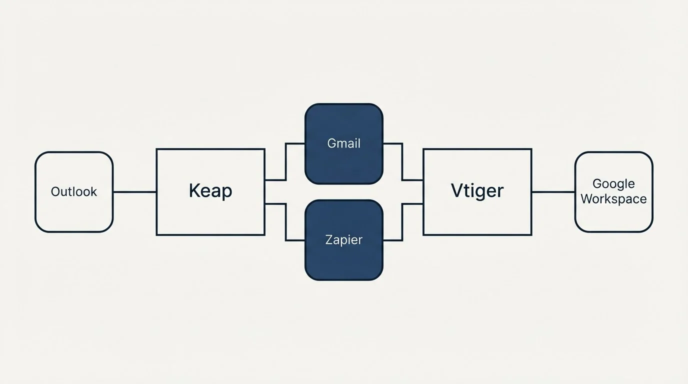Integration flow: Integration Ecosystem (Keap, Vtiger, Gmail, Zapier)