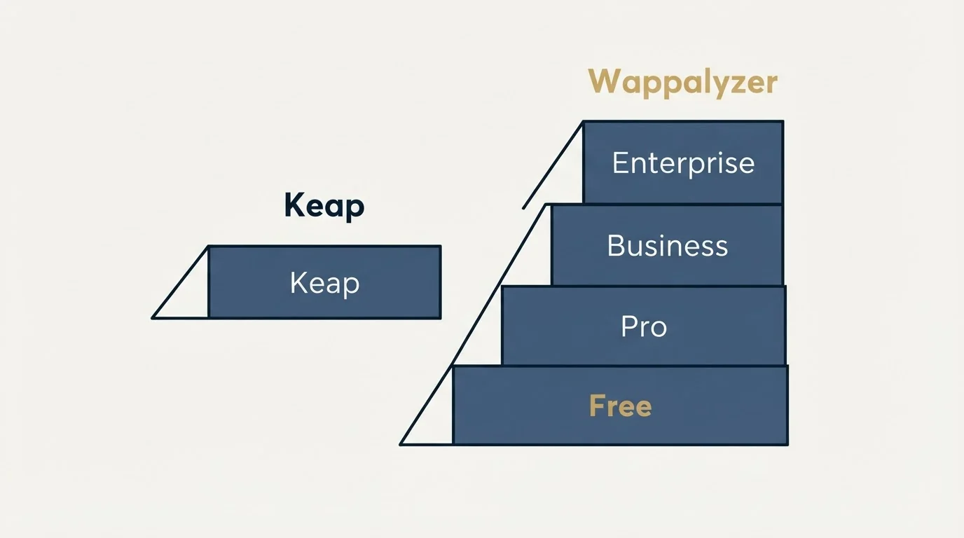Pricing ladder: Pricing Comparison (Keap, Wappalyzer, Free, Pro)