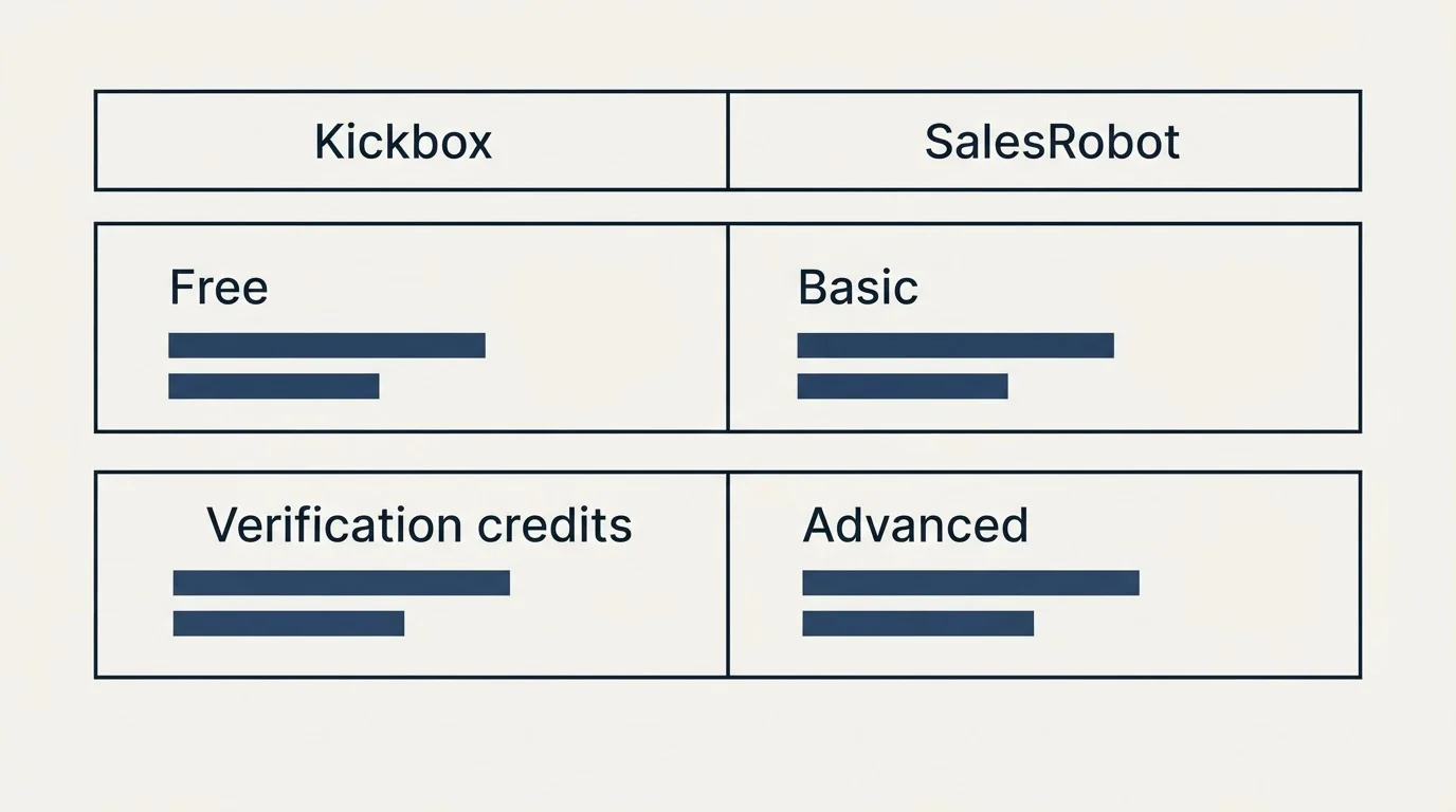 Pricing table: Pricing Comparison (Kickbox, SalesRobot, Free, Basic)