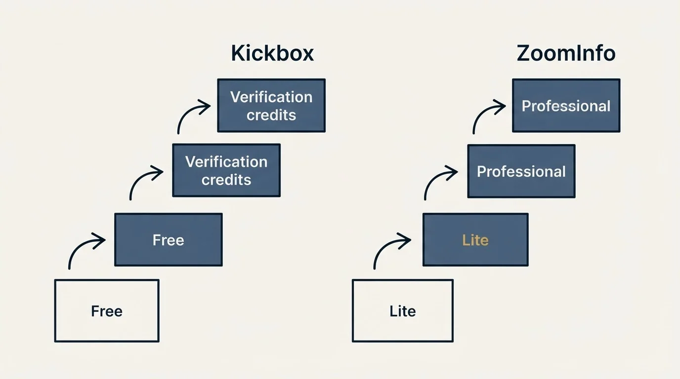 Pricing ladder: Pricing Comparison (Kickbox, ZoomInfo, Free, Lite)