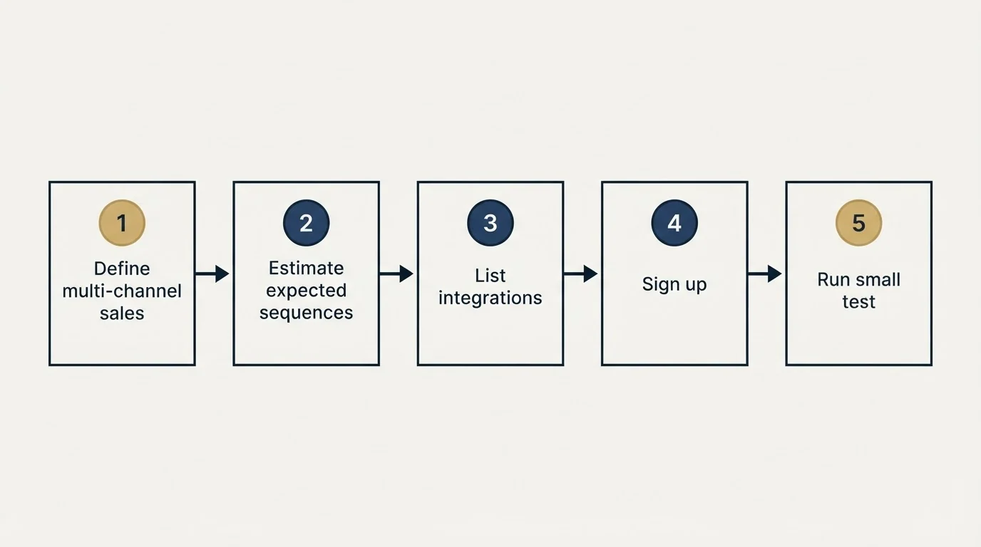 Step sequence: Getting Started Checklist (Define multi-channel sales, Estimate expected sequences, List integrations, Sign up)