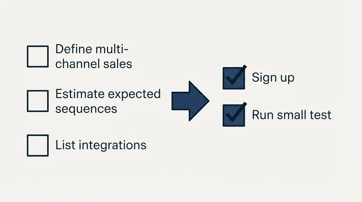 Before-and-after steps: Getting Started Checklist (Define multi-channel sales, Estimate expected sequences, List integrations, Sign up)