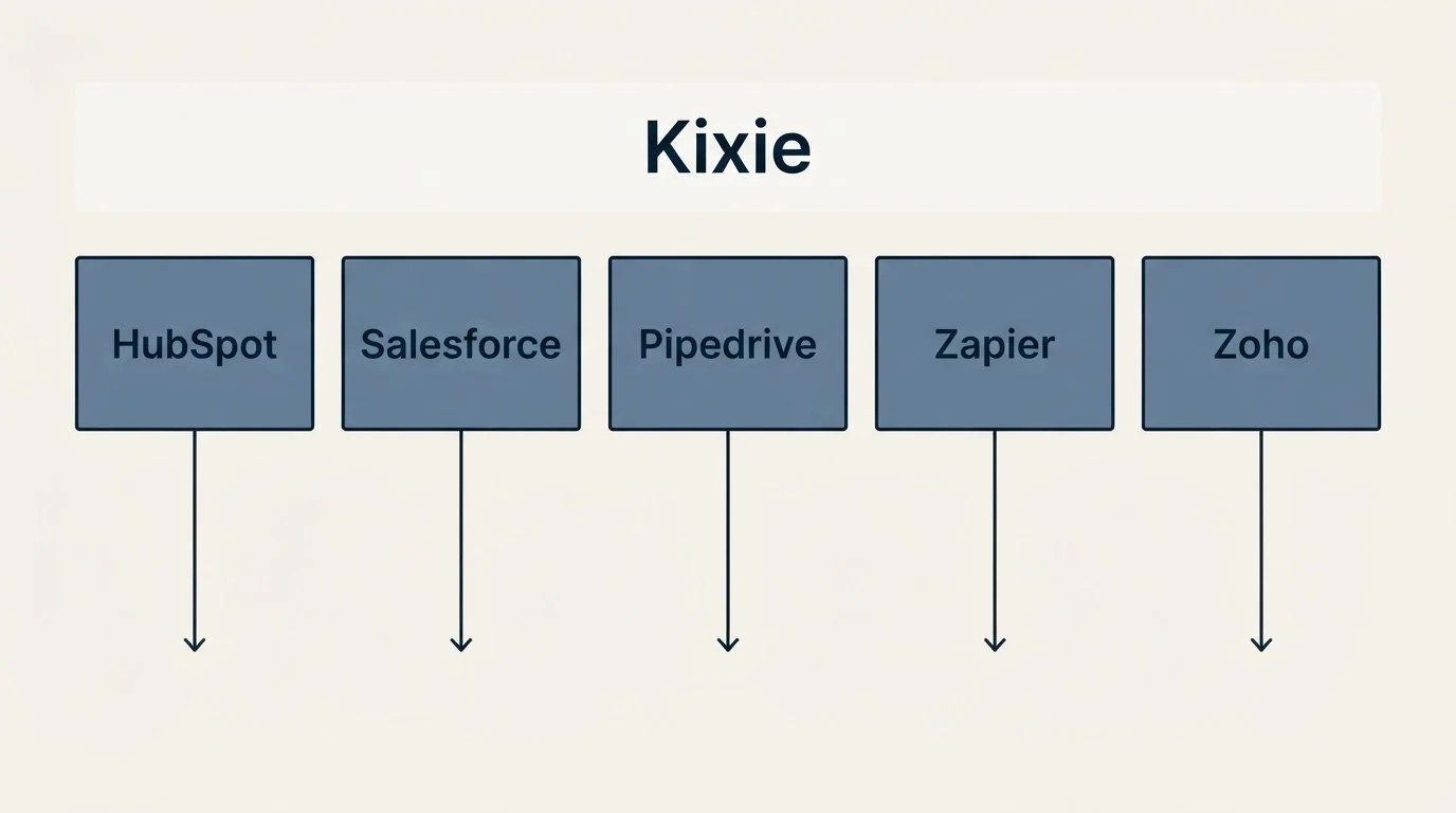 Integration schematic: Integration Ecosystem (Kixie, HubSpot, Salesforce, Pipedrive)