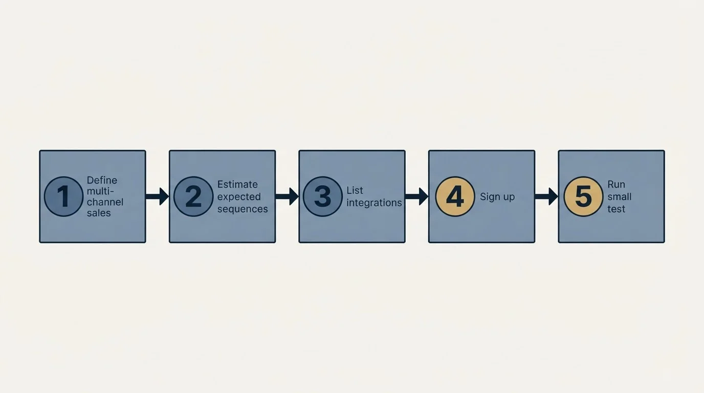 Step sequence: Getting Started Checklist (Define multi-channel sales, Estimate expected sequences, List integrations, Sign up)
