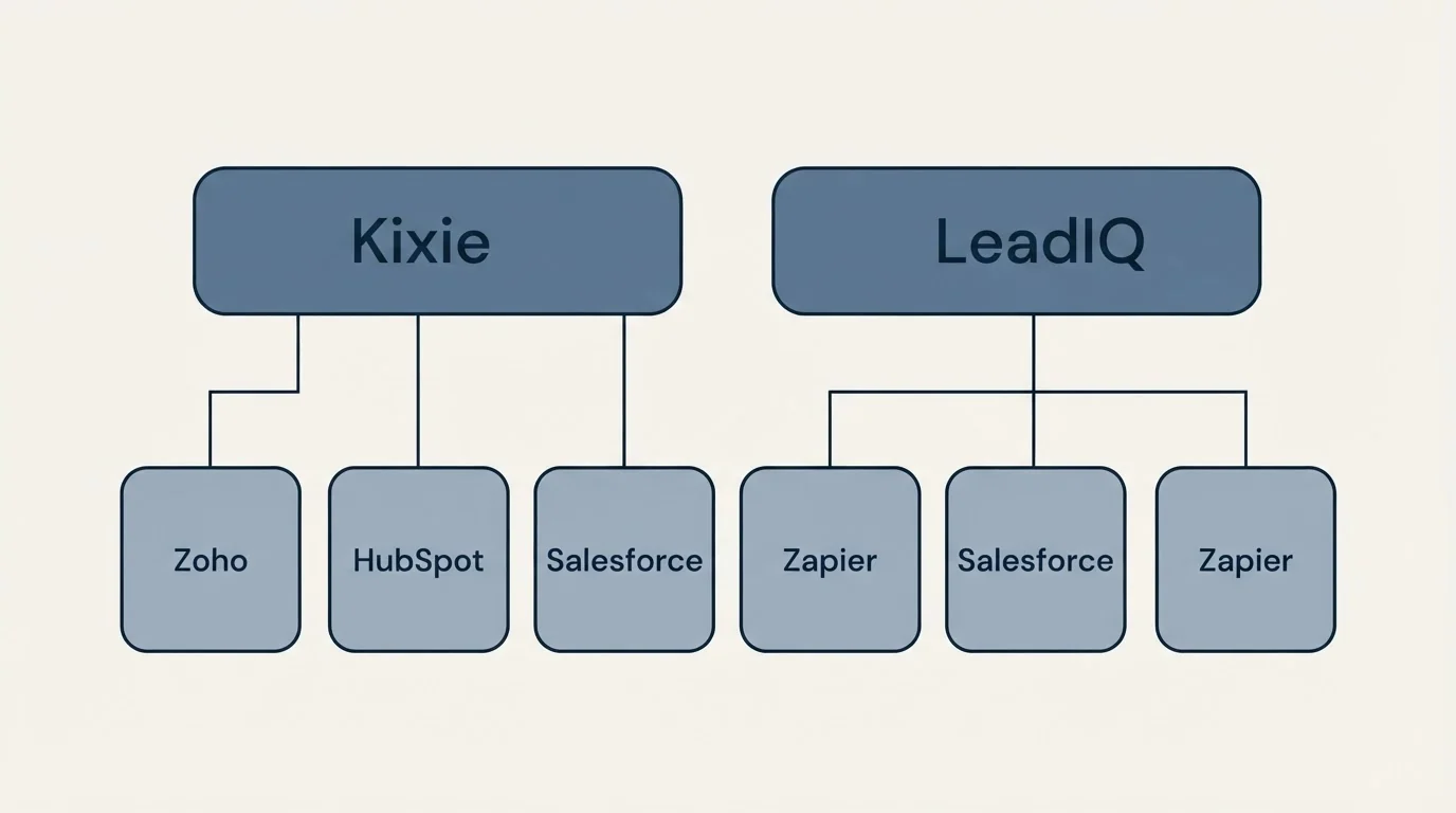 Integration grid: Integration Ecosystem (Kixie, LeadIQ, HubSpot, Salesforce)