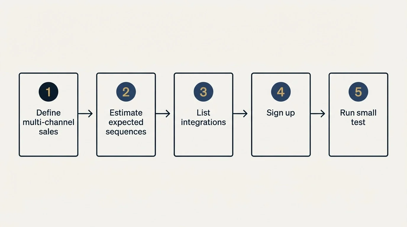 Step sequence: Getting Started Checklist (Define multi-channel sales, Estimate expected sequences, List integrations, Sign up)