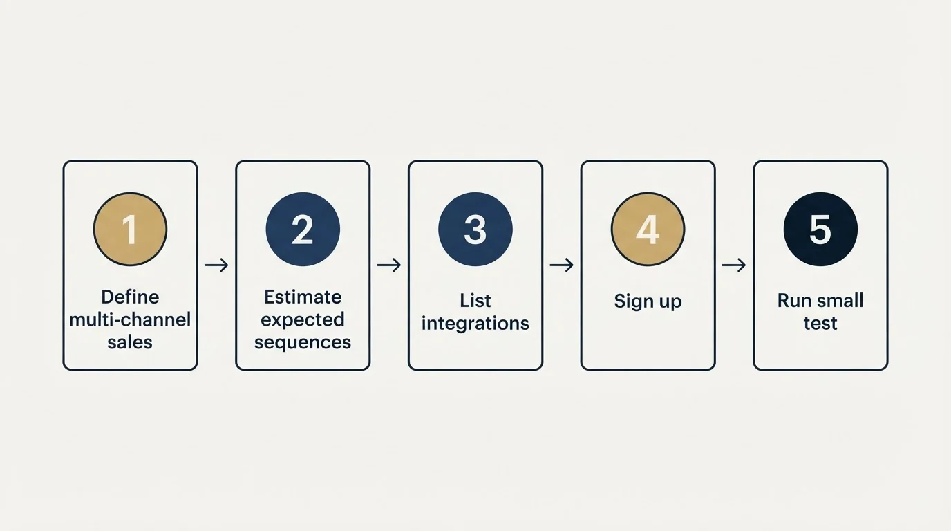 Step sequence: Getting Started Checklist (Define multi-channel sales, Estimate expected sequences, List integrations, Sign up)