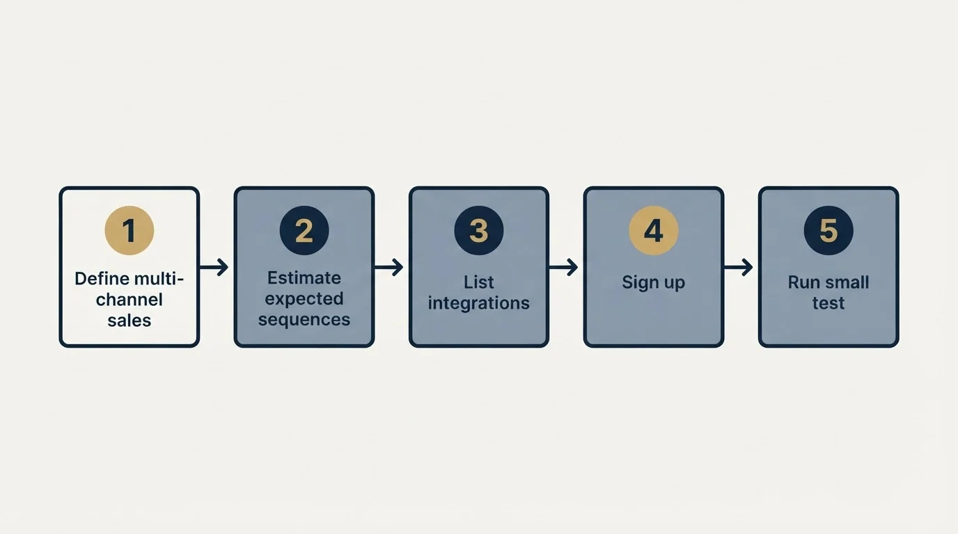 Step sequence: Getting Started Checklist (Define multi-channel sales, Estimate expected sequences, List integrations, Sign up)