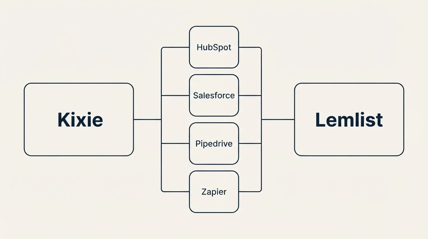 Integration flow: Integration Ecosystem (Kixie, Lemlist, HubSpot, Salesforce)