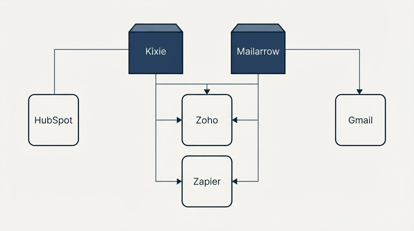 Integration grid: Integration Ecosystem (Kixie, Mailarrow, Zoho, Zapier)