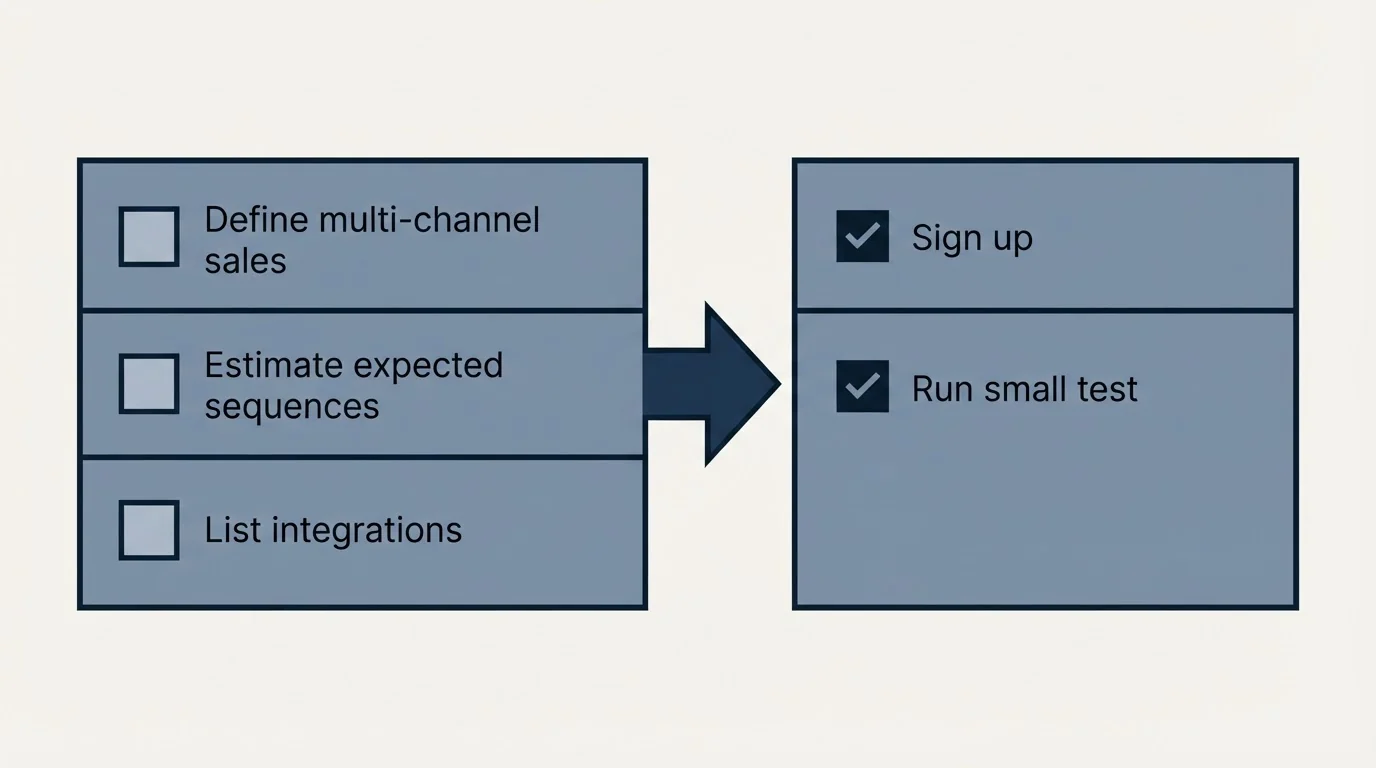 Before-and-after steps: Getting Started Checklist (Define multi-channel sales, Estimate expected sequences, List integrations, Sign up)