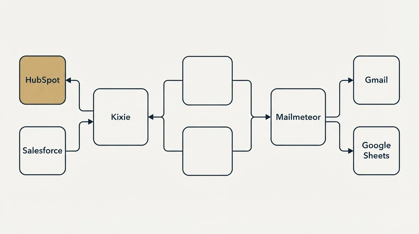 Integration schematic: Integration Ecosystem (Kixie, Mailmeteor, HubSpot, Gmail)