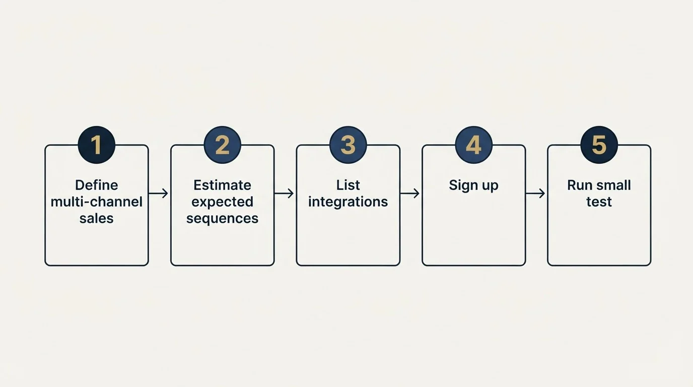 Step sequence: Getting Started Checklist (Define multi-channel sales, Estimate expected sequences, List integrations, Sign up)