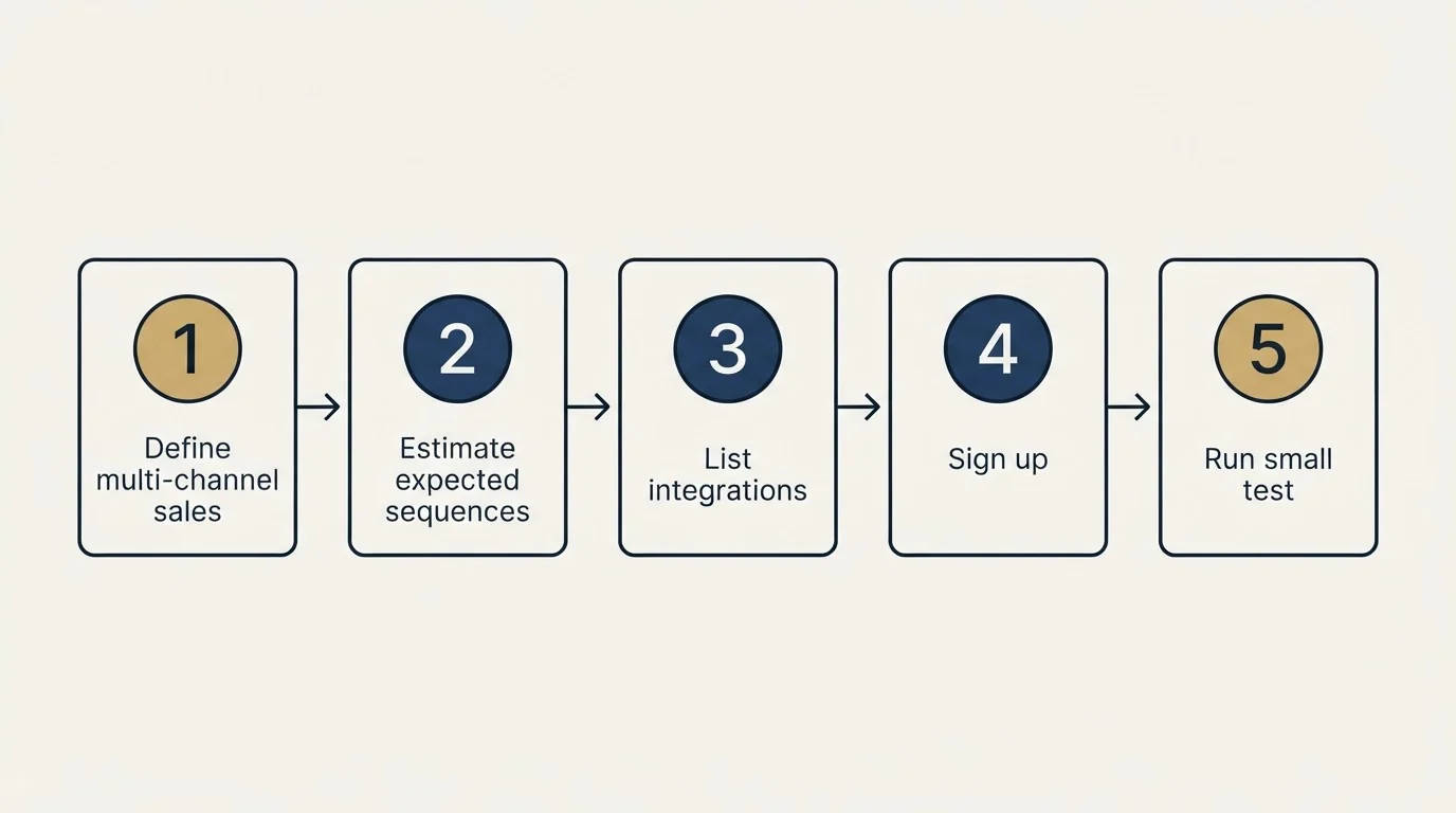 Step sequence: Getting Started Checklist (Define multi-channel sales, Estimate expected sequences, List integrations, Sign up)