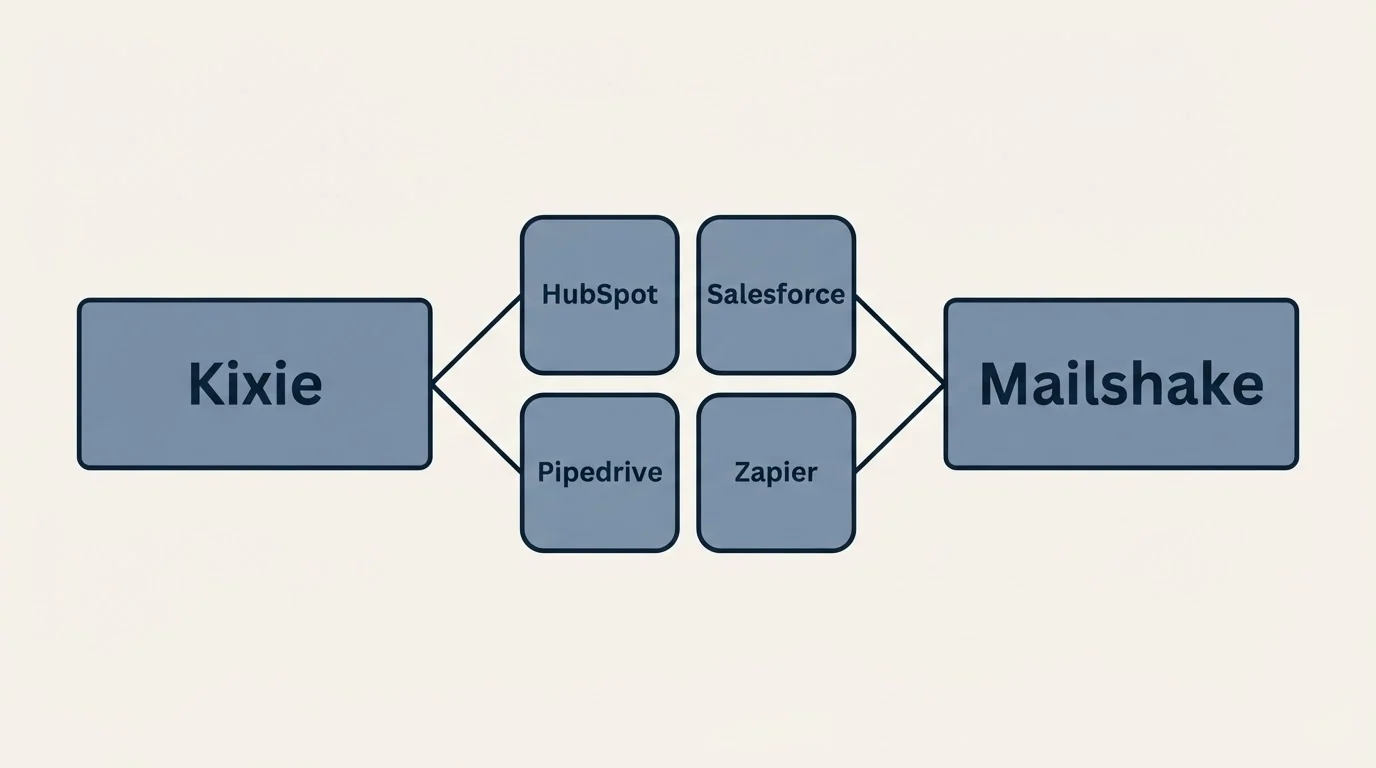 Integration schematic: Integration Ecosystem (Kixie, Mailshake, HubSpot, Salesforce)