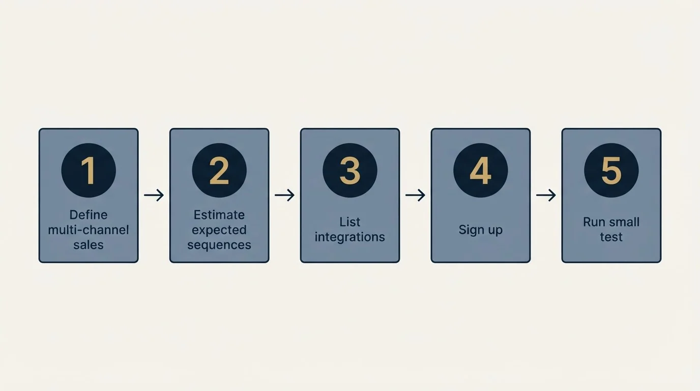Step sequence: Getting Started Checklist (Define multi-channel sales, Estimate expected sequences, List integrations, Sign up)