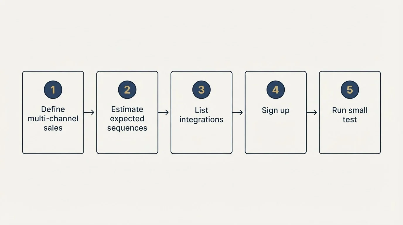 Step sequence: Getting Started Checklist (Define multi-channel sales, Estimate expected sequences, List integrations, Sign up)