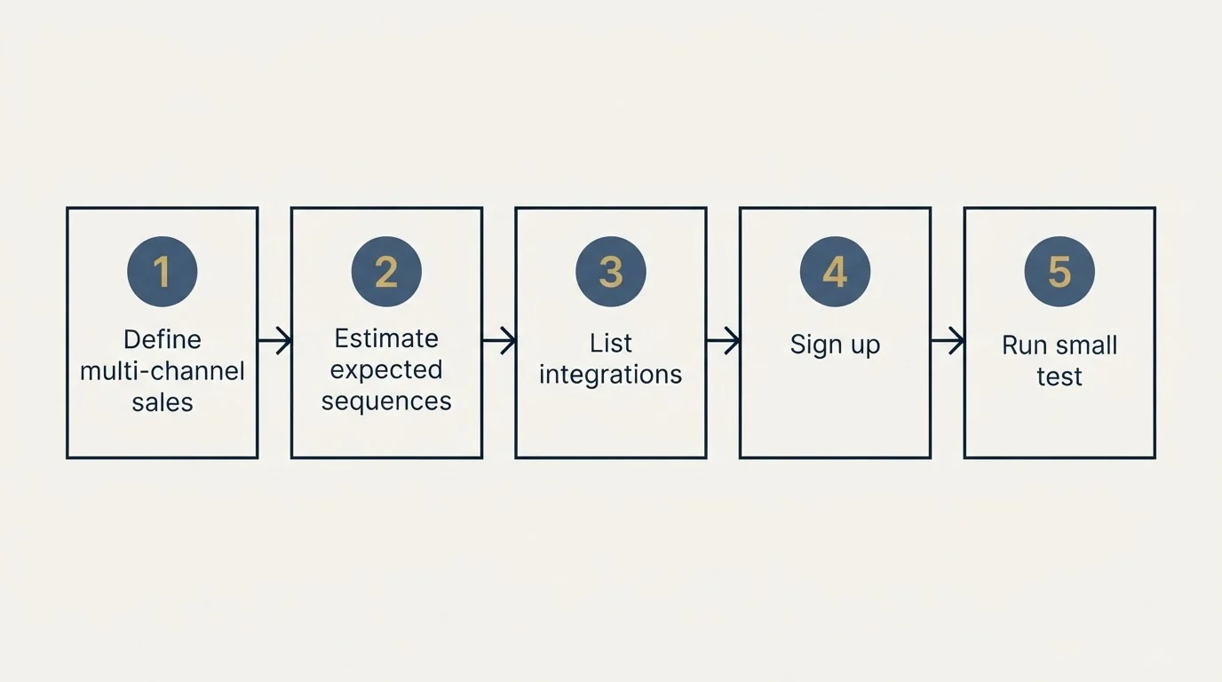 Step sequence: Getting Started Checklist (Define multi-channel sales, Estimate expected sequences, List integrations, Sign up)