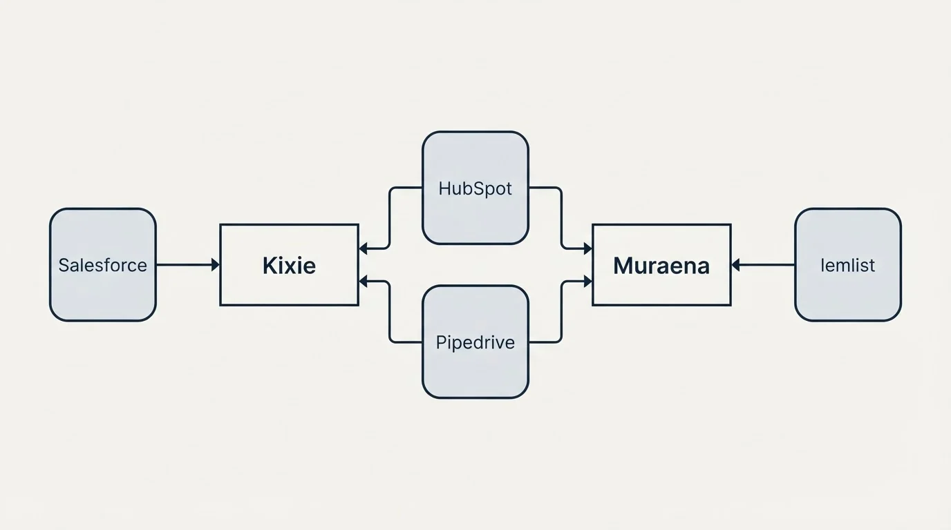 Integration schematic: Integration Ecosystem (Kixie, Muraena, HubSpot, Pipedrive)
