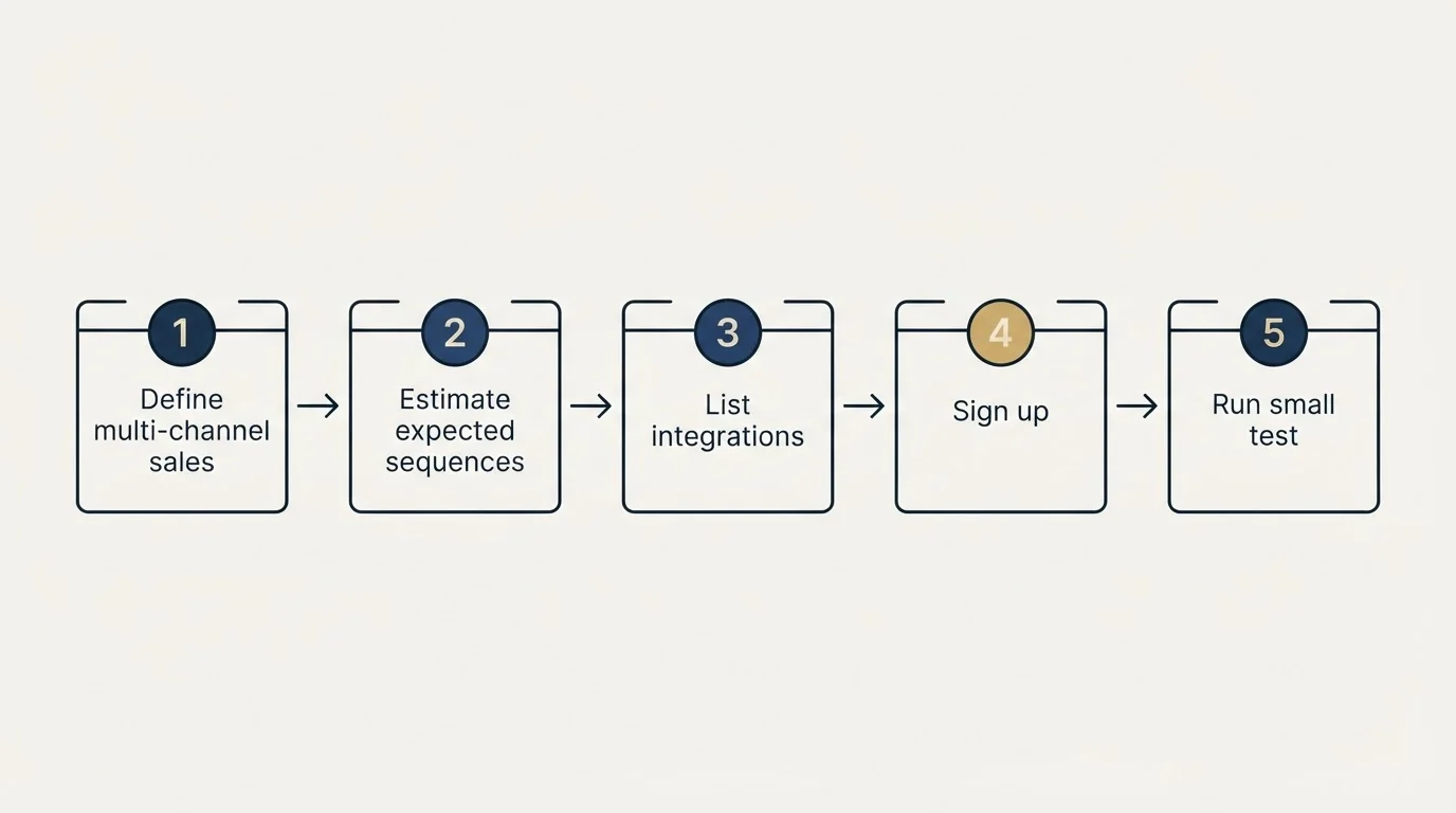 Step sequence: Getting Started Checklist (Define multi-channel sales, Estimate expected sequences, List integrations, Sign up)