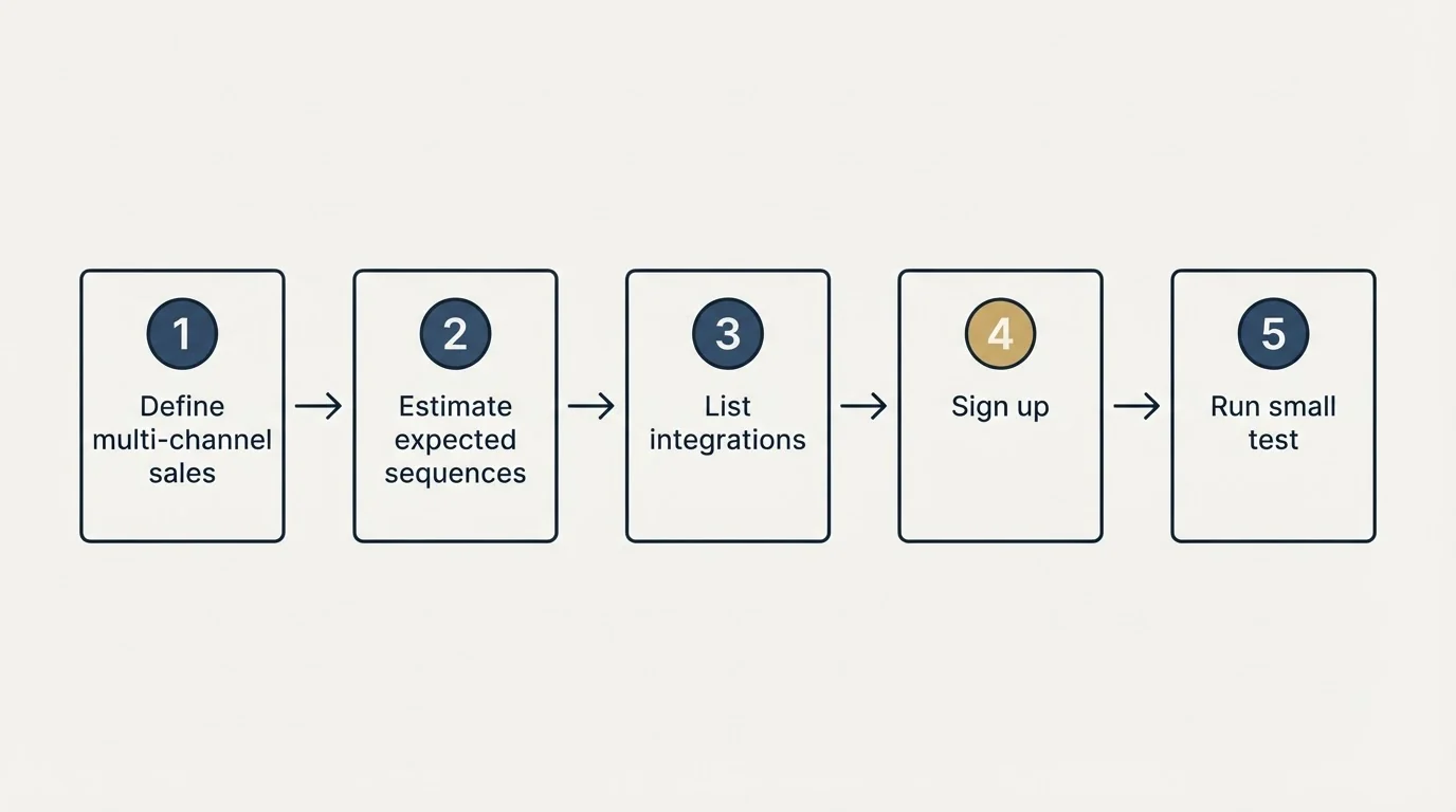 Step sequence: Getting Started Checklist (Define multi-channel sales, Estimate expected sequences, List integrations, Sign up)