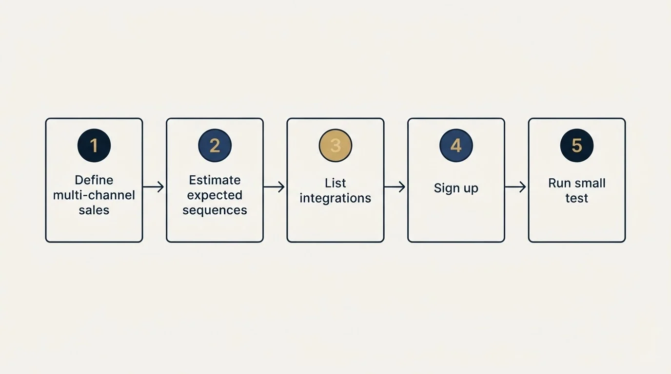 Step sequence: Getting Started Checklist (Define multi-channel sales, Estimate expected sequences, List integrations, Sign up)