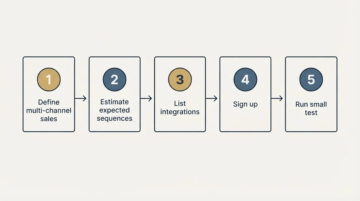 Step sequence: Getting Started Checklist (Define multi-channel sales, Estimate expected sequences, List integrations, Sign up)