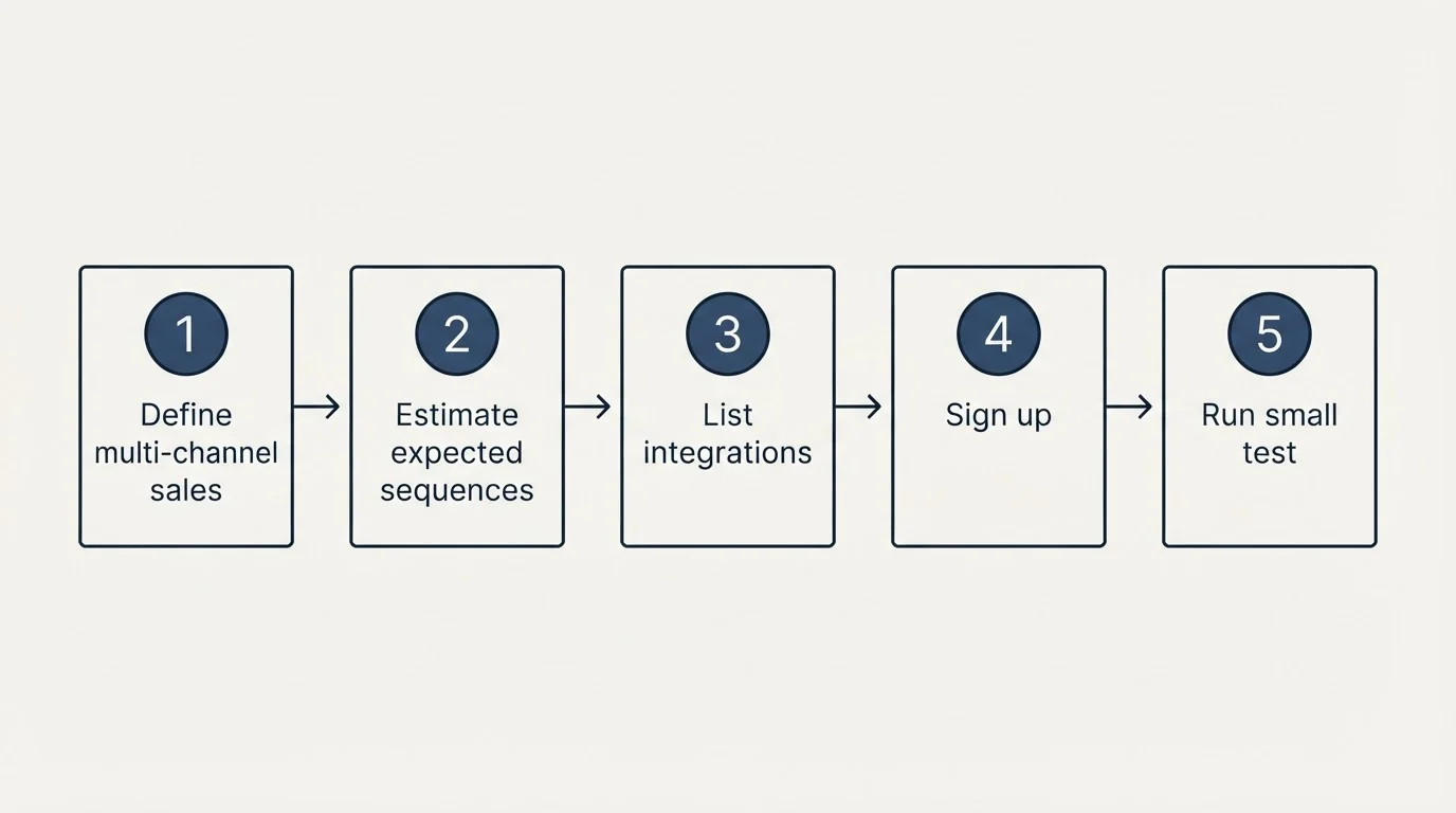 Step sequence: Getting Started Checklist (Define multi-channel sales, Estimate expected sequences, List integrations, Sign up)