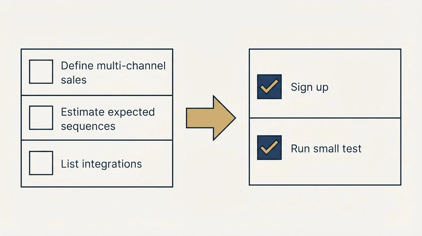 Before-and-after steps: Getting Started Checklist (Define multi-channel sales, Estimate expected sequences, List integrations, Sign up)
