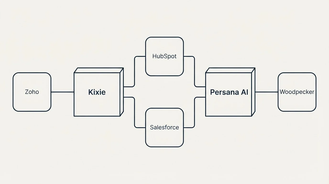 Integration flow: Integration Ecosystem (Kixie, Persana AI, HubSpot, Salesforce)