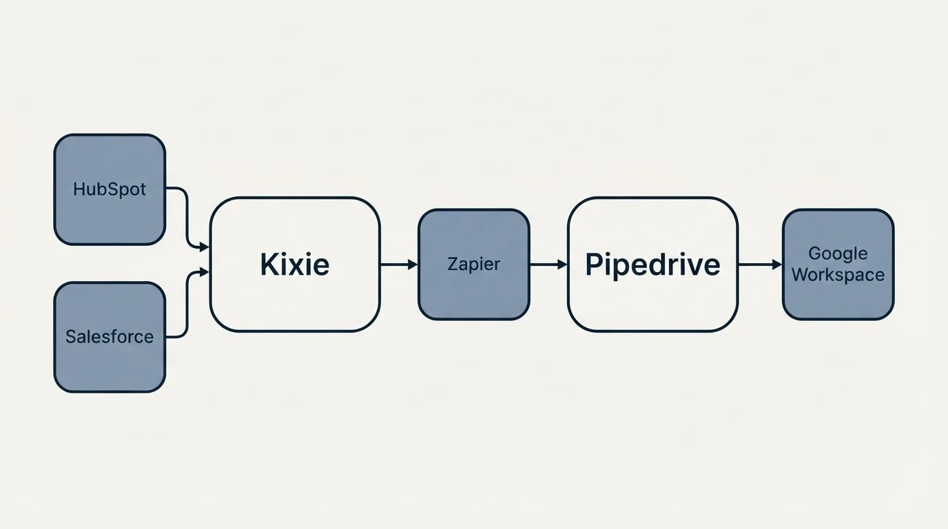 Integration schematic: Integration Ecosystem (Kixie, Pipedrive, Zapier, HubSpot)